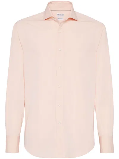 Brunello Cucinelli Button-up Cotton Shirt In Pink Grapefruit