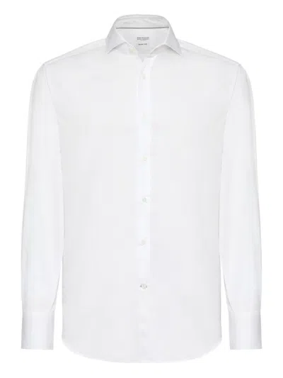Button-down Collar Cotton Shirt With Curved Hem In White from LUX LAIR