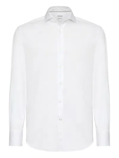 Brunello Cucinelli Button-down Collar Cotton Shirt With Curved Hem In White