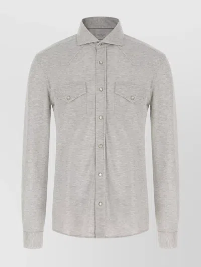 Brunello Cucinelli Cotton Shirt With Collar And Pockets In Gray