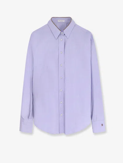Brunello Cucinelli Women Cotton Shirt With Monili Detail In Blue