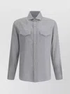 Brunello Cucinelli Cotton Shirt With Patch Pockets And Long Sleeves In Gray