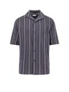 Brunello Cucinelli Textured Stripe Seersucker Easy Fit Short Sleeve Shirt With Camp Collar