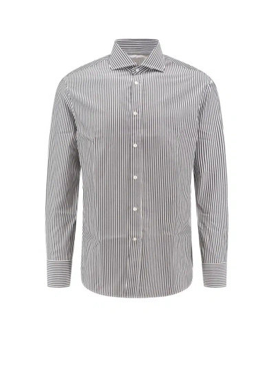 Brunello Cucinelli Cotton Shirt With Striped Motif In Grey