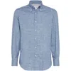 Brunello Cucinelli Floral Print Twill Basic Fit Shirt With Button-down Collar