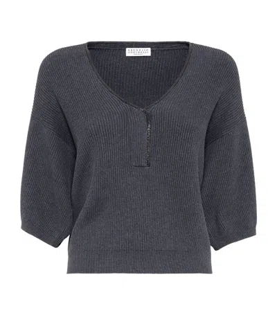 Brunello Cucinelli Cotton Short-sleeve Sweater In Grey