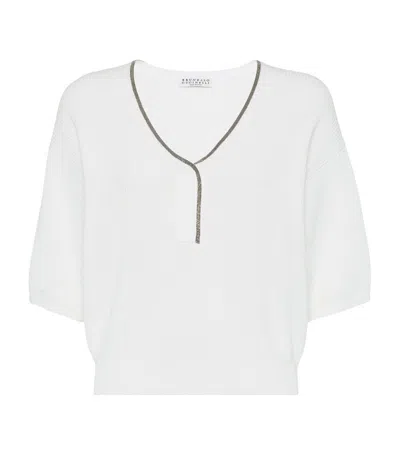 Brunello Cucinelli Cotton Short-sleeve Sweater In White