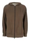 Brunello Cucinelli Brown Sweatshirt With Fixed Hood And Monil Detail On The Sleeve In Cotton Blend W In Brown
