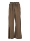 Brunello Cucinelli Brown Pants With Elastic Drawstring Waist And Monil Detail On The Side In Cotton Blend Woman In Brown