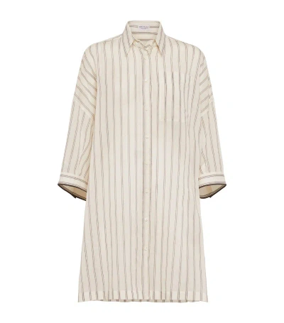 Brunello Cucinelli Women's Cotton And Silk Striped Poplin Shirt In Panama