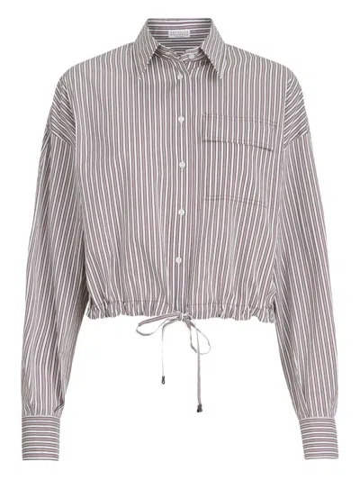 Brunello Cucinelli Cotton Silk Shirt In Brown