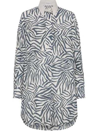Brunello Cucinelli Cotton-silk Shirt Dress In Blue