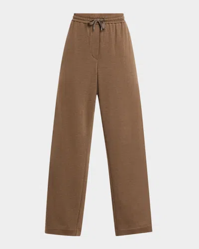 Brunello Cucinelli Cotton-silk Spa Wide-leg Travel Pants In C9122 Chocolate Butt