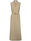 Brunello Cucinelli Monili-collar Raffia-belt Sleeveless Crinkle Cotton Maxi Dress In Bleeker Beige