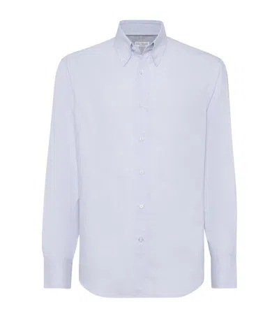 Brunello Cucinelli Cotton Slim-fit Oxford Shirt In Azure