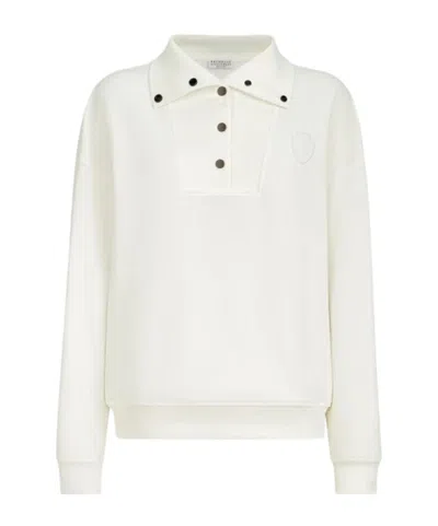 Brunello Cucinelli Cotton Smooth French Terry Sweatshirt With Logo In White
