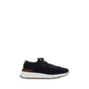 Brunello Cucinelli Gros Grain Logo Blue Sneakers In Black