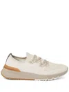 Brunello Cucinelli Cotton Sneakers In Ivory With Front Lace-up Fastening In Beige