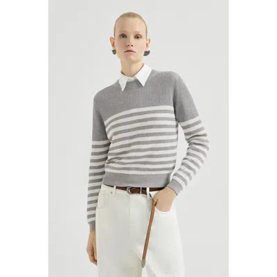 Brunello Cucinelli Cotton Sparkling Yarn Sweater In Gray