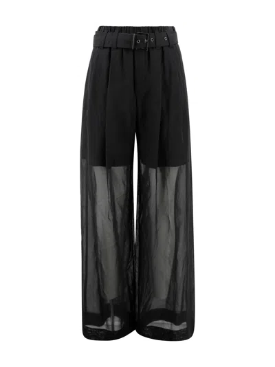 Brunello Cucinelli Cotton Sport Pants With Transparent Detail In Nero