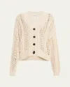 Brunello Cucinelli Cotton Springtime Net Button Front Cardigan In C9437 White Beige