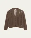 Brunello Cucinelli Cotton Springtime Net Button Front Cardigan In Brown