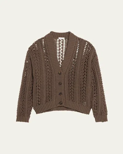 Brunello Cucinelli Cotton Springtime Net Button Front Cardigan In Brown