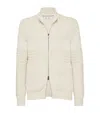 Brunello Cucinelli Beige Cardigan In Cotton With Zip In White