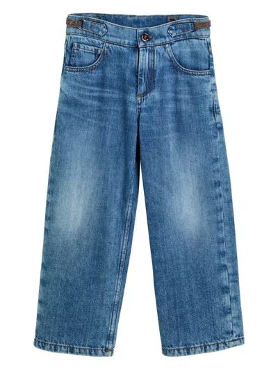 Brunello Cucinelli Kids' Cotton Straight Jeans In Blue