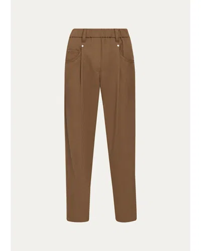 Brunello Cucinelli Cotton Straight-leg Ankle Pull-on Pants In Cigar