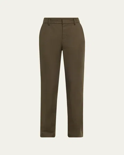 Brunello Cucinelli Cotton Stretch Slim-leg Cigarette Pants With Slits In Green