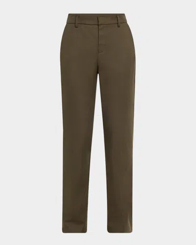 Brunello Cucinelli Cotton Stretch Slim-leg Cigarette Pants With Slits In Green