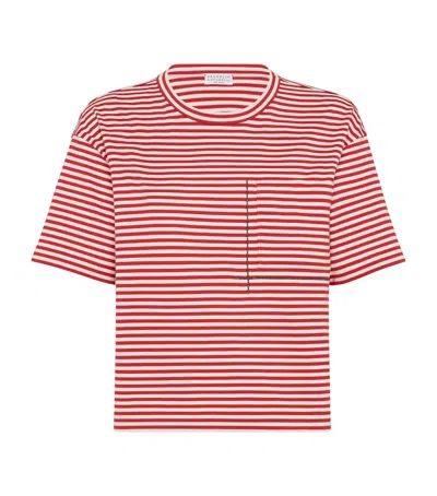 BRUNELLO CUCINELLI COTTON STRIPE MONILI-DETAIL T-SHIRT