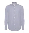 Brunello Cucinelli Striped Cotton Shirt With Button-down Collar In Blue