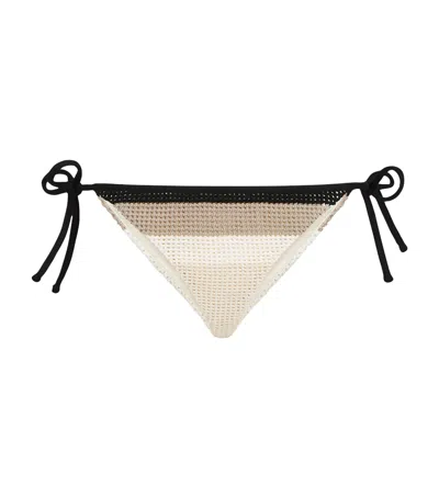 Brunello Cucinelli Cotton Stripe Side-tie Bikini Briefs In Neutral