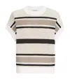 Brunello Cucinelli Striped Cotton Net Knit T-shirt In Multi