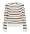 Brunello Cucinelli Women Striped Cotton Crewneck Sweater In White