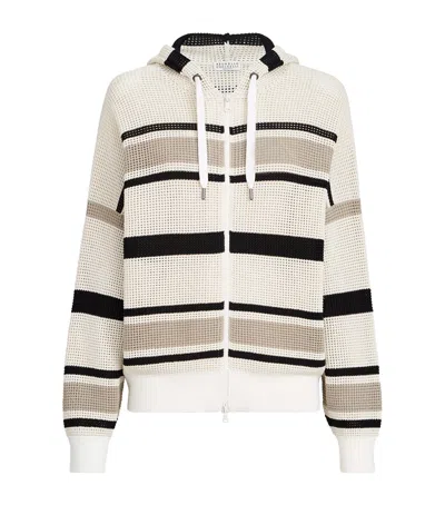 Brunello Cucinelli Cotton Stripe Zip-up Hoodie In Animal Print
