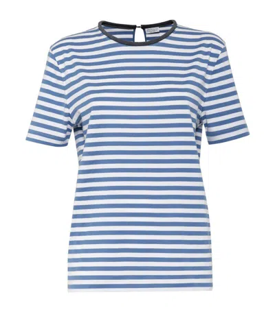 Brunello Cucinelli Striped Cotton T-shirt In Blue