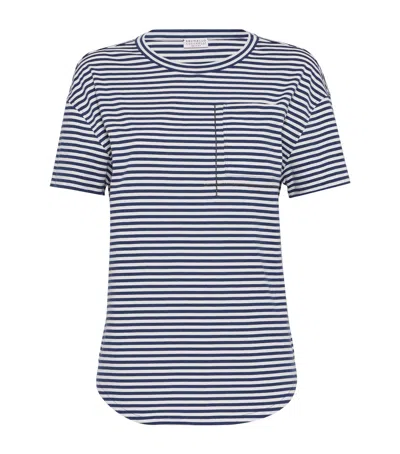 BRUNELLO CUCINELLI COTTON STRIPED MONILI-TRIM T-SHIRT