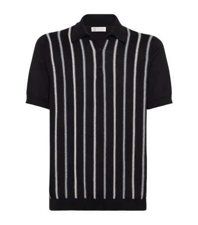 Brunello Cucinelli Cotton Striped Polo Shirt In Black