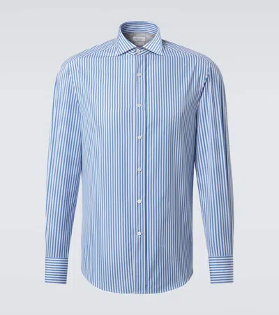 Brunello Cucinelli Cotton Striped Shirt In Burgundy