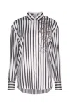 Brunello Cucinelli Cotton Striped Shirt With Glistening Flora Embroidery In Multicolor