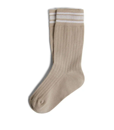 Brunello Cucinelli Kids' Cotton Striped Socks In Beige