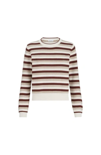 Brunello Cucinelli Cotton Striped Sweater In Multi