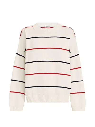 Brunello Cucinelli Cotton Textured Stripe Sweater In Multi