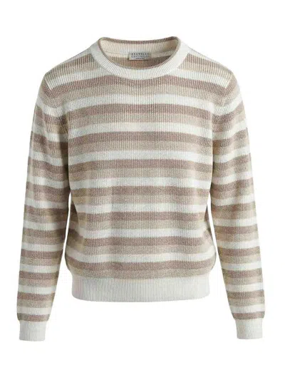 Brunello Cucinelli Cotton Striped Sweater In Multi