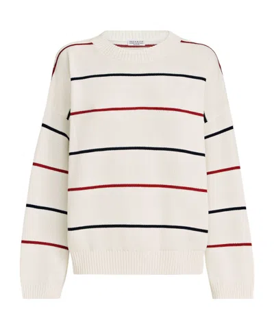 Brunello Cucinelli Cotton Striped Sweater In White