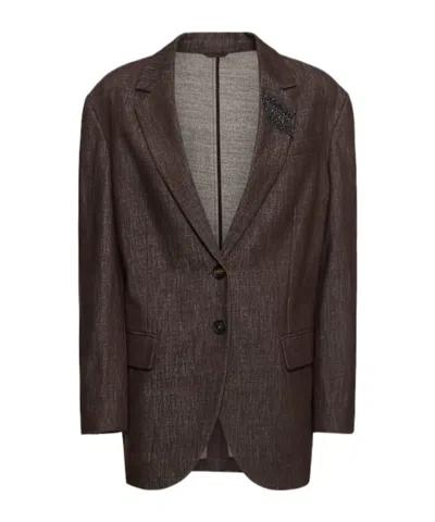 Brunello Cucinelli Cotton Suit-type Blazer In Brown