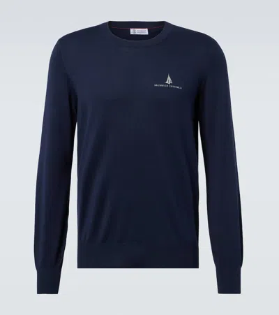 Brunello Cucinelli Cotton Sweater In Blue